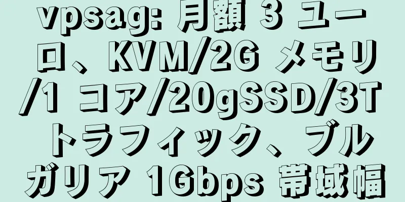 vpsag: 月額 3 ユーロ、KVM/2G メモリ/1 コア/20gSSD/3T トラフィック、ブルガリア 1Gbps 帯域幅
