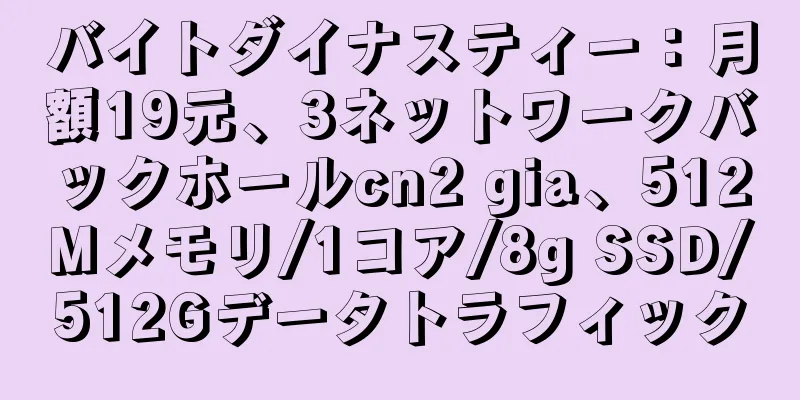 バイトダイナスティー：月額19元、3ネットワークバックホールcn2 gia、512Mメモリ/1コア/8g SSD/512Gデータトラフィック