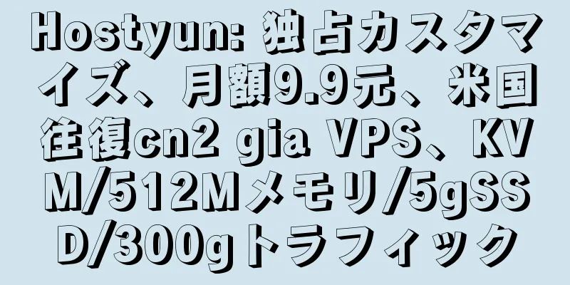 Hostyun: 独占カスタマイズ、月額9.9元、米国往復cn2 gia VPS、KVM/512Mメモリ/5gSSD/300gトラフィック