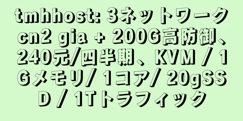 tmhhost: 3ネットワークcn2 gia + 200G高防御、240元/四半期、KVM / 1Gメモリ/ 1コア/ 20gSSD / 1Tトラフィック