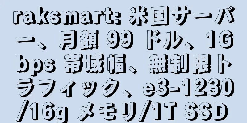 raksmart: 米国サーバー、月額 99 ドル、1Gbps 帯域幅、無制限トラフィック、e3-1230/16g メモリ/1T SSD