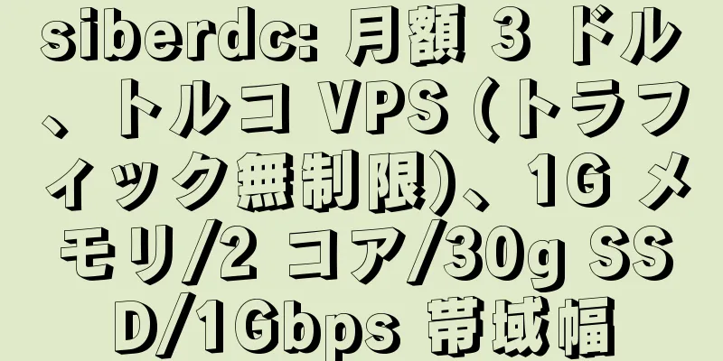 siberdc: 月額 3 ドル、トルコ VPS (トラフィック無制限)、1G メモリ/2 コア/30g SSD/1Gbps 帯域幅