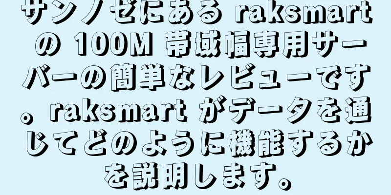 サンノゼにある raksmart の 100M 帯域幅専用サーバーの簡単なレビューです。raksmart がデータを通じてどのように機能するかを説明します。