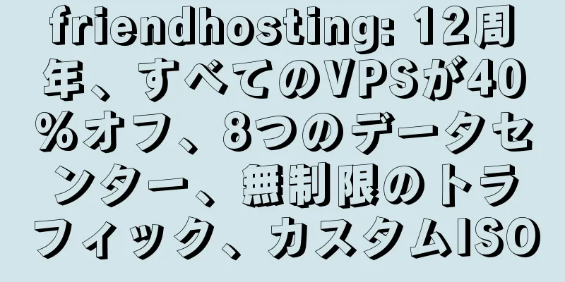 friendhosting: 12周年、すべてのVPSが40%オフ、8つのデータセンター、無制限のトラフィック、カスタムISO