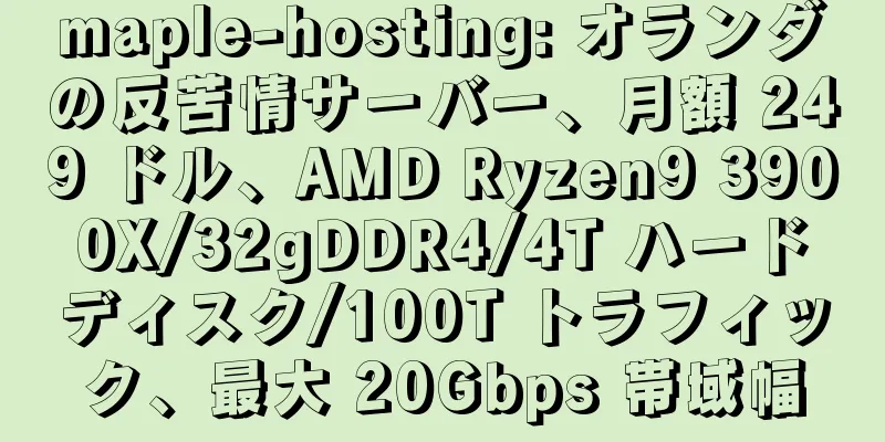 maple-hosting: オランダの反苦情サーバー、月額 249 ドル、AMD Ryzen9 3900X/32gDDR4/4T ハードディスク/100T トラフィック、最大 20Gbps 帯域幅