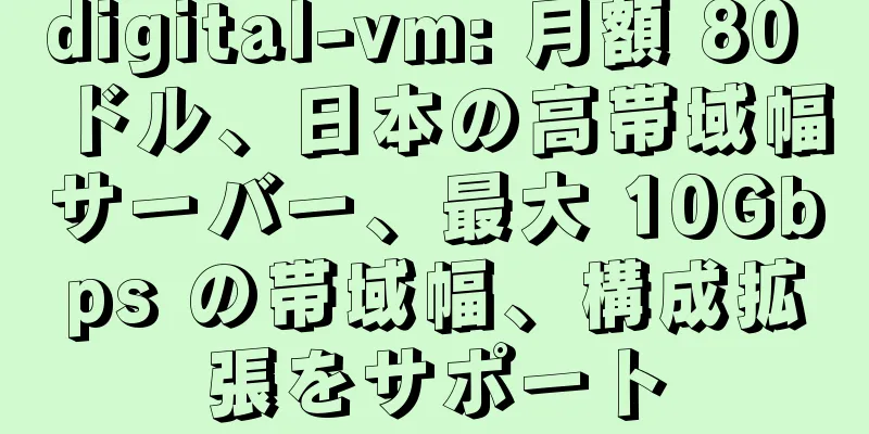 digital-vm: 月額 80 ドル、日本の高帯域幅サーバー、最大 10Gbps の帯域幅、構成拡張をサポート