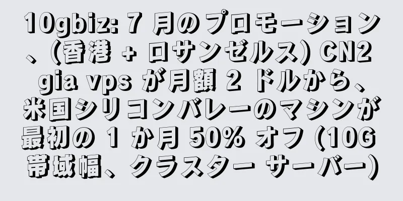 10gbiz: 7 月のプロモーション、(香港 + ロサンゼルス) CN2 gia vps が月額 2 ドルから、米国シリコンバレーのマシンが最初の 1 か月 50% オフ (10G 帯域幅、クラスター サーバー)