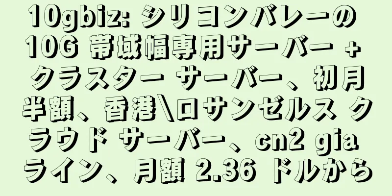 10gbiz: シリコンバレーの 10G 帯域幅専用サーバー + クラスター サーバー、初月半額、香港\ロサンゼルス クラウド サーバー、cn2 gia ライン、月額 2.36 ドルから