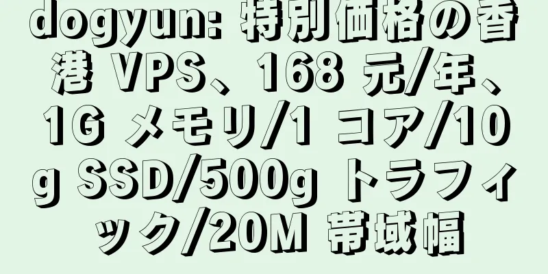 dogyun: 特別価格の香港 VPS、168 元/年、1G メモリ/1 コア/10g SSD/500g トラフィック/20M 帯域幅