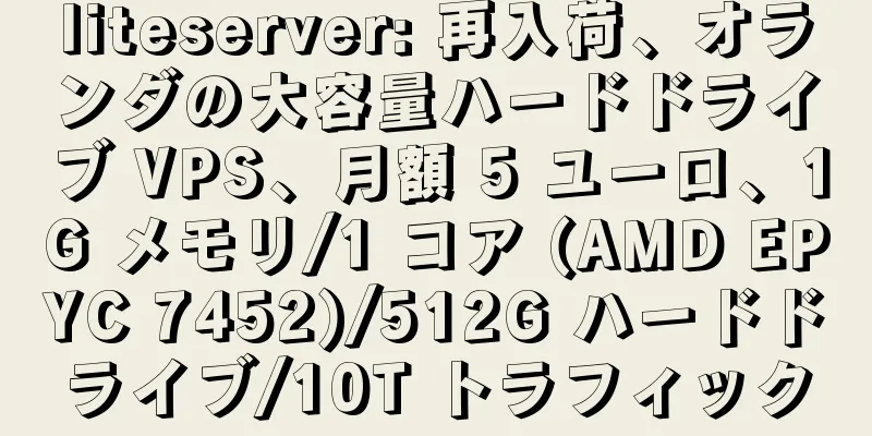liteserver: 再入荷、オランダの大容量ハードドライブ VPS、月額 5 ユーロ、1G メモリ/1 コア (AMD EPYC 7452)/512G ハードドライブ/10T トラフィック