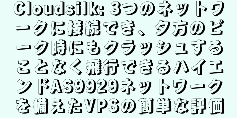 Cloudsilk: 3つのネットワークに接続でき、夕方のピーク時にもクラッシュすることなく飛行できるハイエンドAS9929ネットワークを備えたVPSの簡単な評価