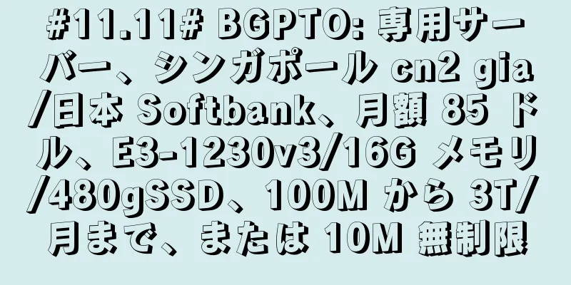#11.11# BGPTO: 専用サーバー、シンガポール cn2 gia/日本 Softbank、月額 85 ドル、E3-1230v3/16G メモリ/480gSSD、100M から 3T/月まで、または 10M 無制限