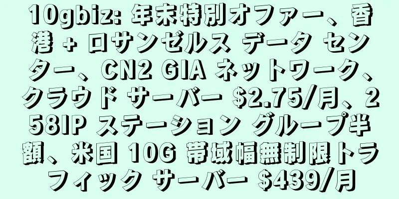 10gbiz: 年末特別オファー、香港 + ロサンゼルス データ センター、CN2 GIA ネットワーク、クラウド サーバー $2.75/月、258IP ステーション グループ半額、米国 10G 帯域幅無制限トラフィック サーバー $439/月