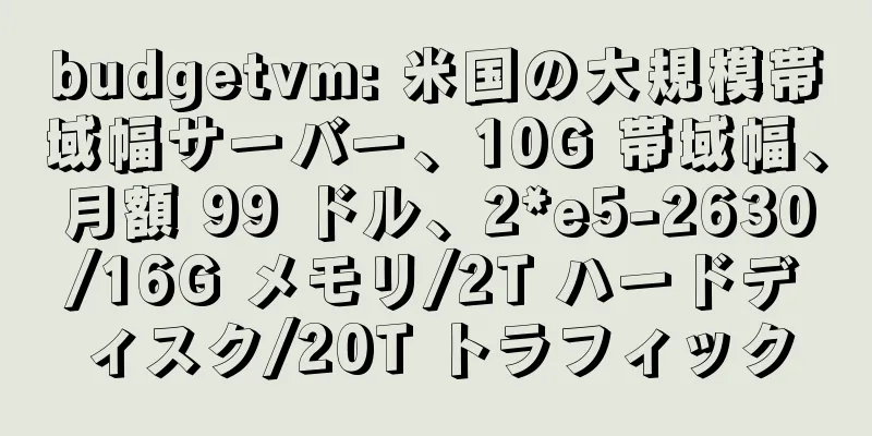 budgetvm: 米国の大規模帯域幅サーバー、10G 帯域幅、月額 99 ドル、2*e5-2630/16G メモリ/2T ハードディスク/20T トラフィック