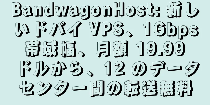 BandwagonHost: 新しいドバイ VPS、1Gbps 帯域幅、月額 19.99 ドルから、12 のデータセンター間の転送無料