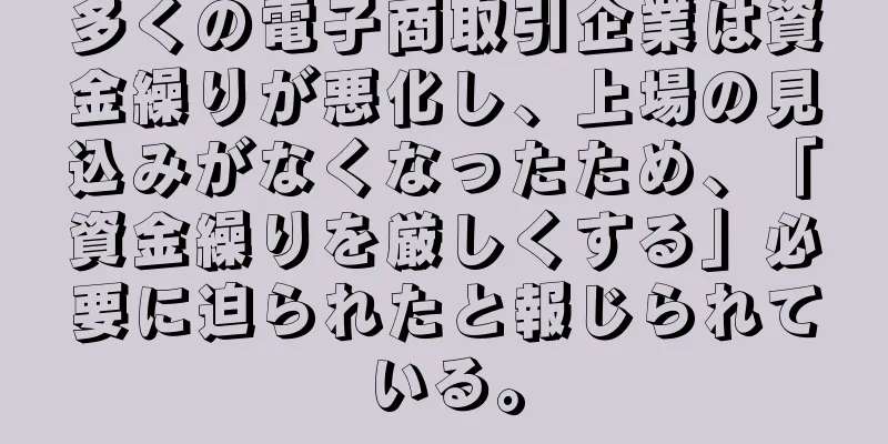 多くの電子商取引企業は資金繰りが悪化し、上場の見込みがなくなったため、「資金繰りを厳しくする」必要に迫られたと報じられている。
