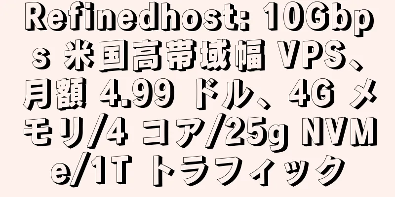 Refinedhost: 10Gbps 米国高帯域幅 VPS、月額 4.99 ドル、4G メモリ/4 コア/25g NVMe/1T トラフィック
