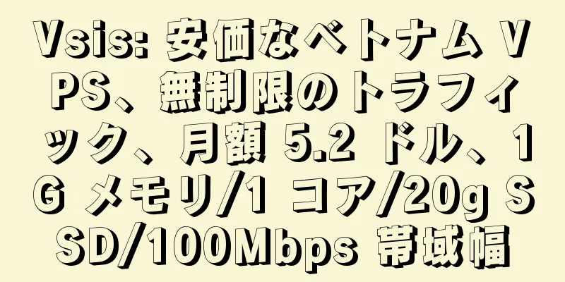 Vsis: 安価なベトナム VPS、無制限のトラフィック、月額 5.2 ドル、1G メモリ/1 コア/20g SSD/100Mbps 帯域幅