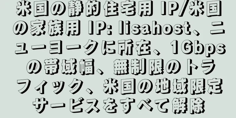 米国の静的住宅用 IP/米国の家族用 IP: lisahost、ニューヨークに所在、1Gbps の帯域幅、無制限のトラフィック、米国の地域限定サービスをすべて解除