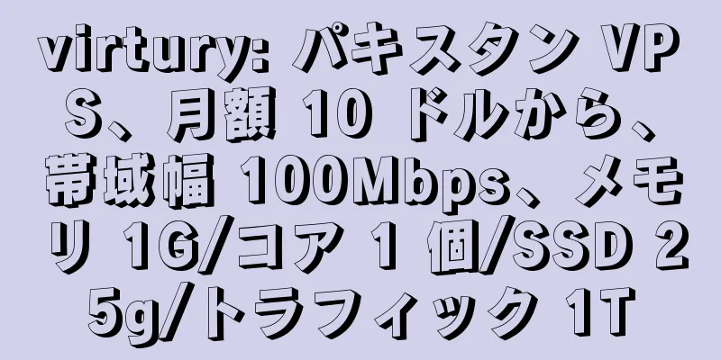 virtury: パキスタン VPS、月額 10 ドルから、帯域幅 100Mbps、メモリ 1G/コア 1 個/SSD 25g/トラフィック 1T