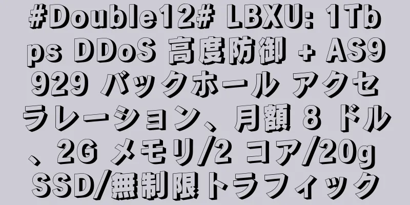 #Double12# LBXU: 1Tbps DDoS 高度防御 + AS9929 バックホール アクセラレーション、月額 8 ドル、2G メモリ/2 コア/20g SSD/無制限トラフィック