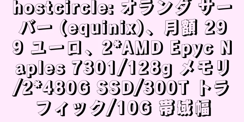 hostcircle: オランダ サーバー (equinix)、月額 299 ユーロ、2*AMD Epyc Naples 7301/128g メモリ/2*480G SSD/300T トラフィック/10G 帯域幅