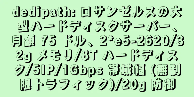 dedipath: ロサンゼルスの大型ハードディスクサーバー、月額 75 ドル、2*e5-2620/32g メモリ/8T ハードディスク/5IP/1Gbps 帯域幅 (無制限トラフィック)/20g 防御