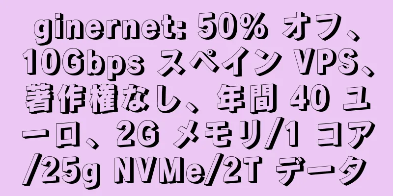 ginernet: 50% オフ、10Gbps スペイン VPS、著作権なし、年間 40 ユーロ、2G メモリ/1 コア/25g NVMe/2T データ