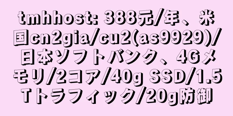 tmhhost: 388元/年、米国cn2gia/cu2(as9929)/日本ソフトバンク、4Gメモリ/2コア/40g SSD/1.5Tトラフィック/20g防御