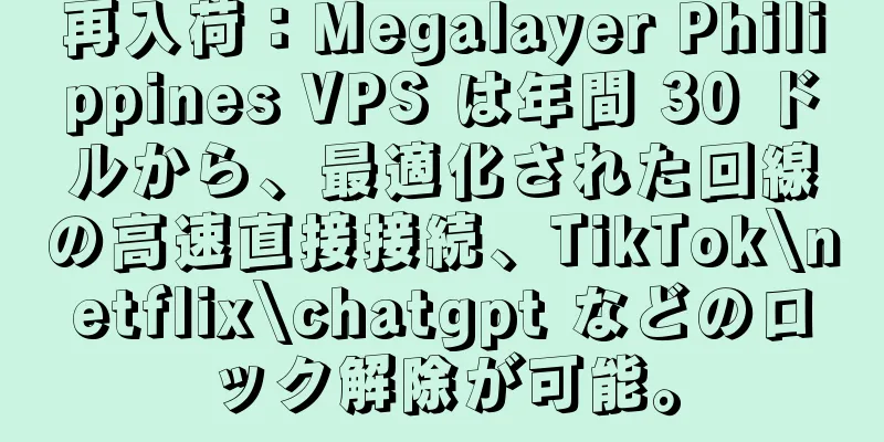 再入荷：Megalayer Philippines VPS は年間 30 ドルから、最適化された回線の高速直接接続、TikTok\netflix\chatgpt などのロック解除が可能。