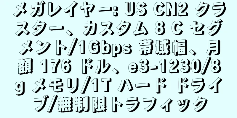 メガレイヤー: US CN2 クラスター、カスタム 8 C セグメント/1Gbps 帯域幅、月額 176 ドル、e3-1230/8g メモリ/1T ハード ドライブ/無制限トラフィック