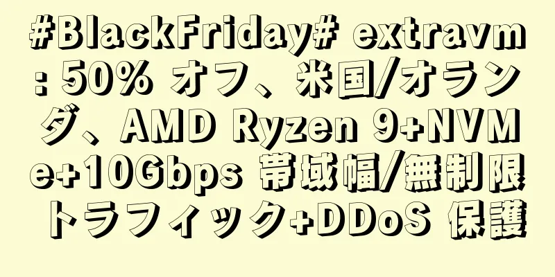 #BlackFriday# extravm: 50% オフ、米国/オランダ、AMD Ryzen 9+NVMe+10Gbps 帯域幅/無制限トラフィック+DDoS 保護