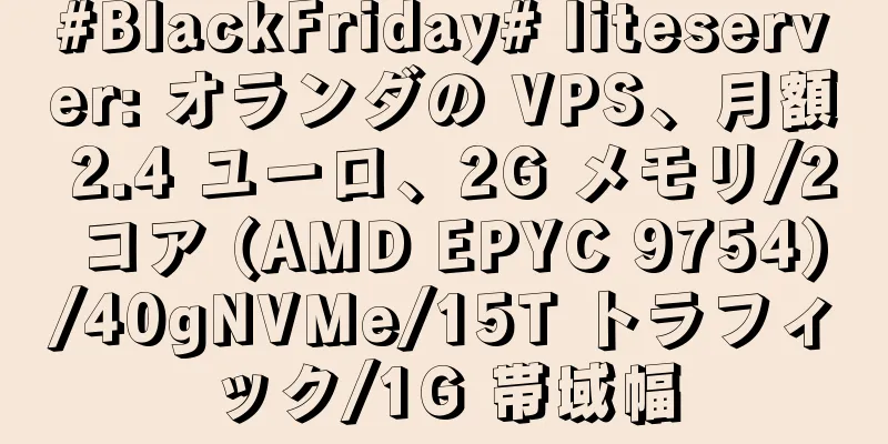 #BlackFriday# liteserver: オランダの VPS、月額 2.4 ユーロ、2G メモリ/2 コア (AMD EPYC 9754)/40gNVMe/15T トラフィック/1G 帯域幅