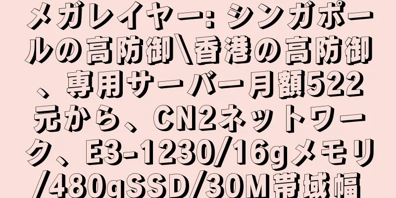 メガレイヤー: シンガポールの高防御\香港の高防御、専用サーバー月額522元から、CN2ネットワーク、E3-1230/16gメモリ/480gSSD/30M帯域幅