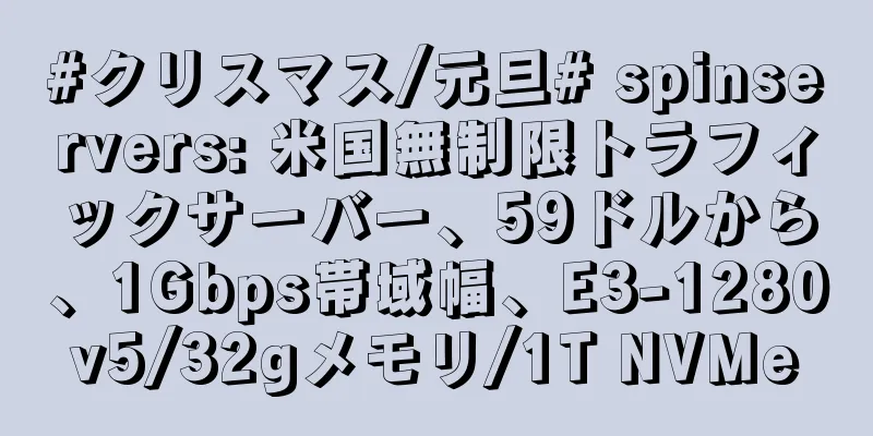 #クリスマス/元旦# spinservers: 米国無制限トラフィックサーバー、59ドルから、1Gbps帯域幅、E3-1280v5/32gメモリ/1T NVMe