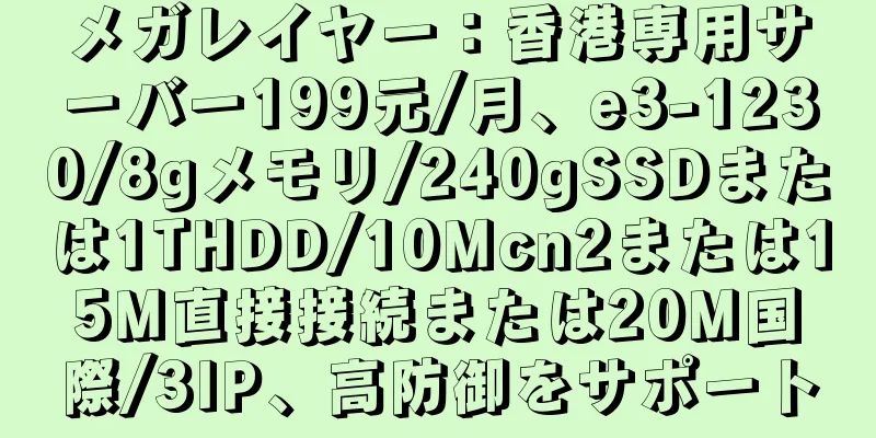 メガレイヤー：香港専用サーバー199元/月、e3-1230/8gメモリ/240gSSDまたは1THDD/10Mcn2または15M直接接続または20M国際/3IP、高防御をサポート
