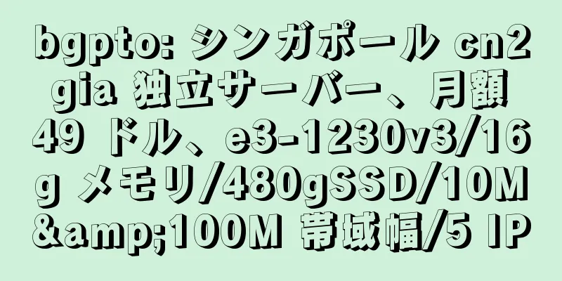bgpto: シンガポール cn2 gia 独立サーバー、月額 49 ドル、e3-1230v3/16g メモリ/480gSSD/10M&100M 帯域幅/5 IP