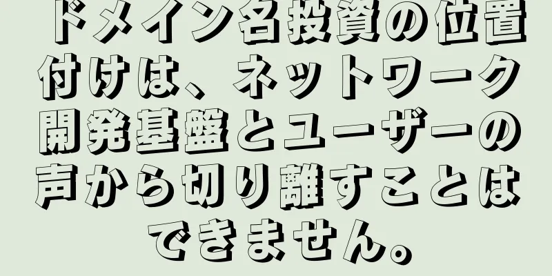 ドメイン名投資の位置付けは、ネットワーク開発基盤とユーザーの声から切り離すことはできません。