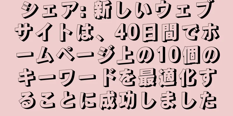 シェア: 新しいウェブサイトは、40日間でホームページ上の10個のキーワードを最適化することに成功しました