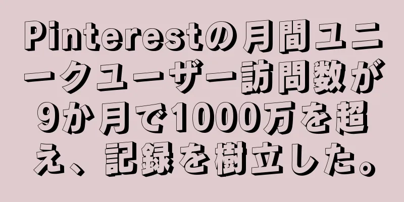 Pinterestの月間ユニークユーザー訪問数が9か月で1000万を超え、記録を樹立した。