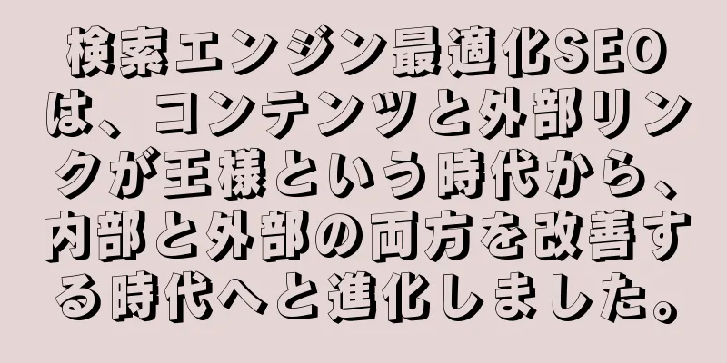 検索エンジン最適化SEOは、コンテンツと外部リンクが王様という時代から、内部と外部の両方を改善する時代へと進化しました。