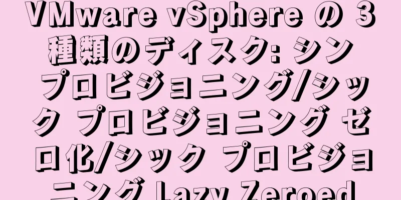 VMware vSphere の 3 種類のディスク: シン プロビジョニング/シック プロビジョニング ゼロ化/シック プロビジョニング Lazy Zeroed