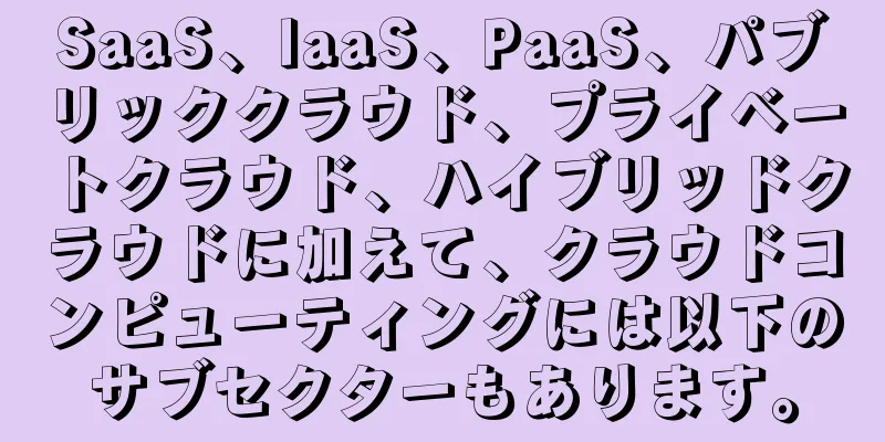 SaaS、IaaS、PaaS、パブリッククラウド、プライベートクラウド、ハイブリッドクラウドに加えて、クラウドコンピューティングには以下のサブセクターもあります。