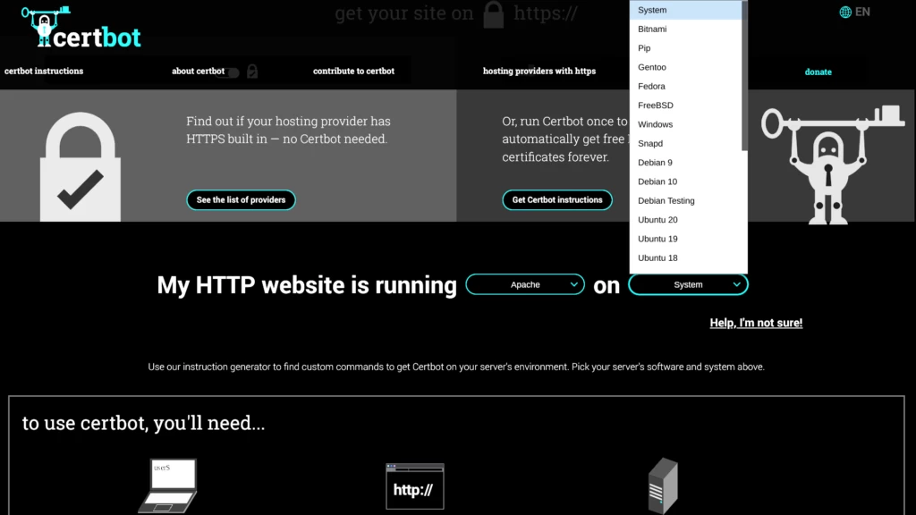 Certbot 页面截图