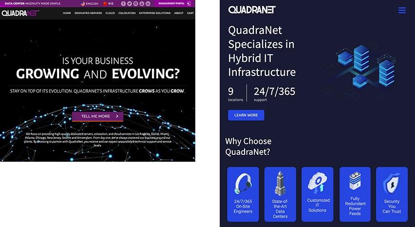 QuadraNet 在 ZHUJIMAO 的帮助下更新了他们的网站。