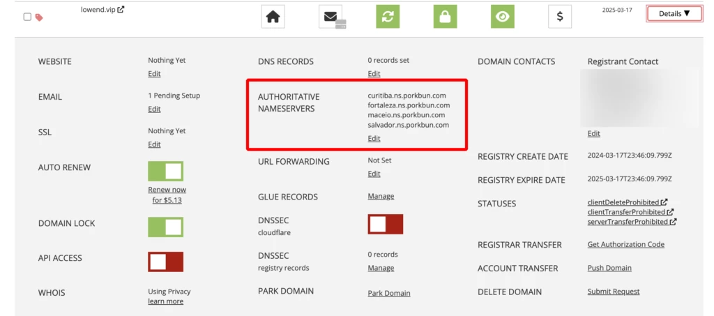 Porkbun NSD 权威名称服务器