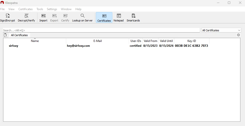生成的 PGP 密钥
