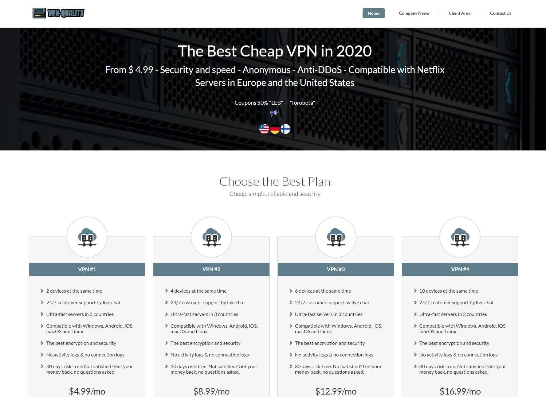 VPN-Quality.com – 首月 VPN/代理服务五折优惠，每月仅需 4.99 美元起