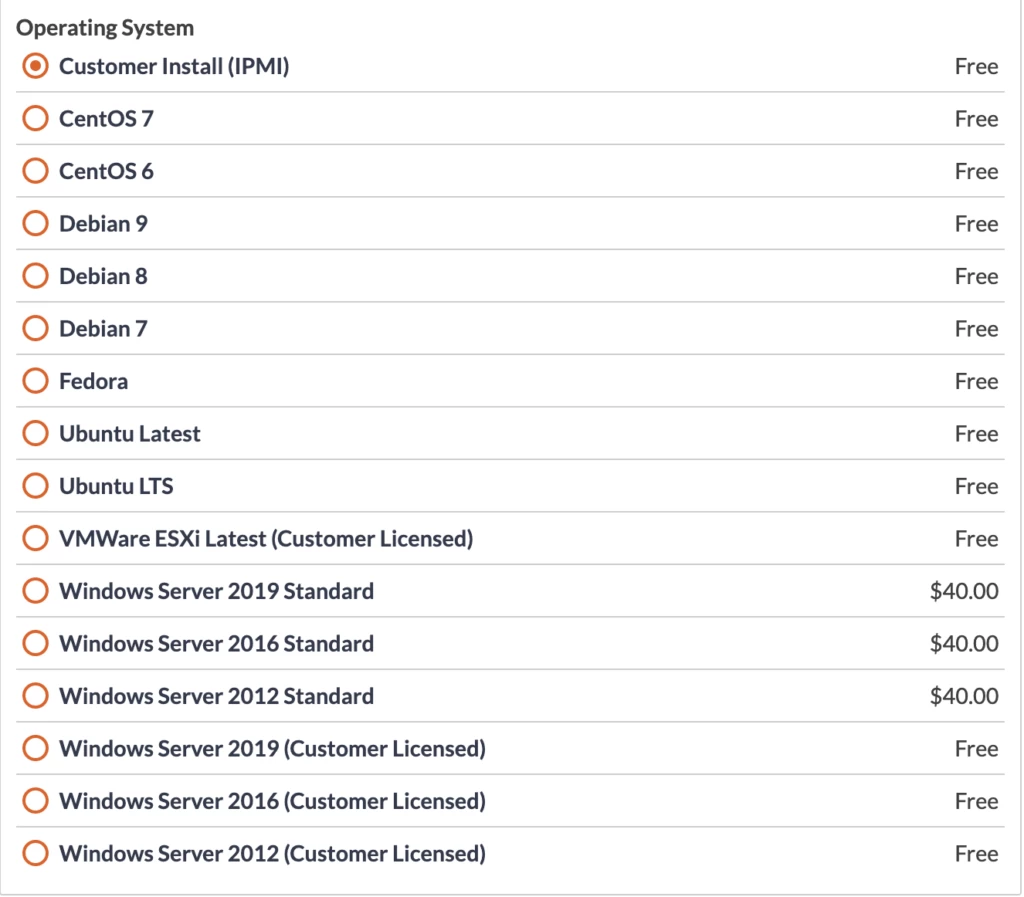 ColoCrossing 操作系统选择