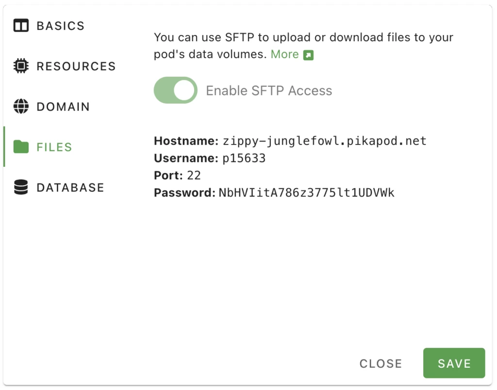 PikaPods SFTP